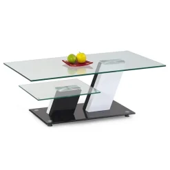 Tavolino da salotto design 110x60cm bianco nero laccato vetro Liegi