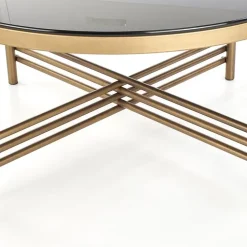 Tavolino da salotto in vetro rotondo 80x80cm nero oro Flam