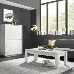 Tavolino da salotto moderno design 122x65cm marmo bianco Viking