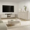 Tavolino da salotto ovale 100x52cm cannettato 1 cassetto beige cashmere Zurik