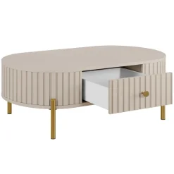 Tavolino da salotto ovale 100x52cm cannettato 1 cassetto beige cashmere Zurik