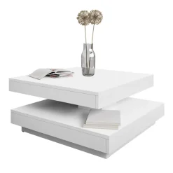Tavolino da salotto quadrato 70x70cm rotante bianco Rotol