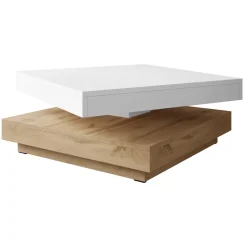 Tavolino da salotto quadrato 70x70cm rotante rovere bianco Rotol