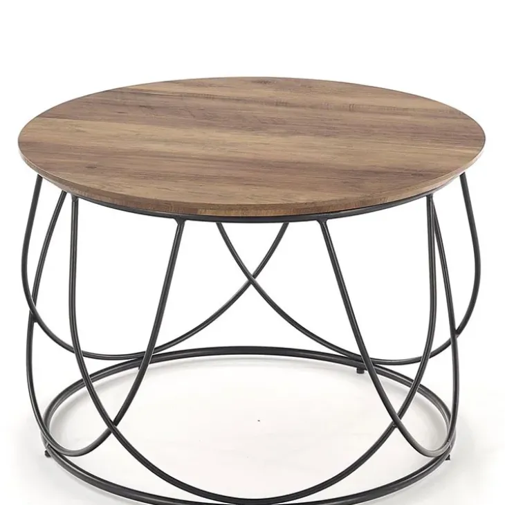 Tavolino da salotto rotondo moderno design 60x60cm noce nero Silver