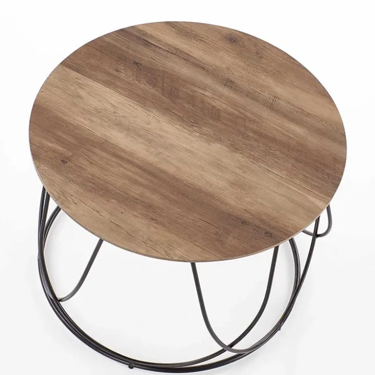 Tavolino da salotto rotondo moderno design 60x60cm noce nero Silver