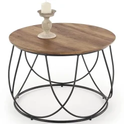 Tavolino da salotto rotondo moderno design 60x60cm noce nero Silver
