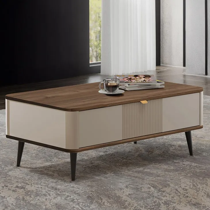 Tavolino da salotto 100x60cm 1 anta a ribalta beige cashmere noce Arden