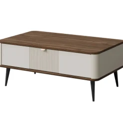 Tavolino da salotto 100x60cm 1 anta a ribalta beige cashmere noce Arden