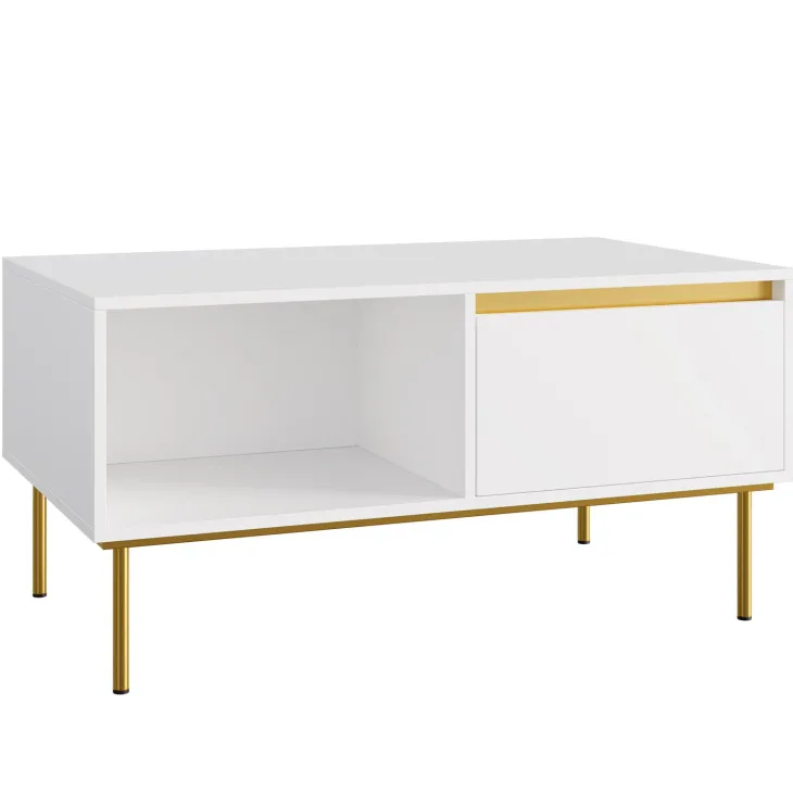 Tavolino da salotto 100x60cm 1 anta bianco oro Praga