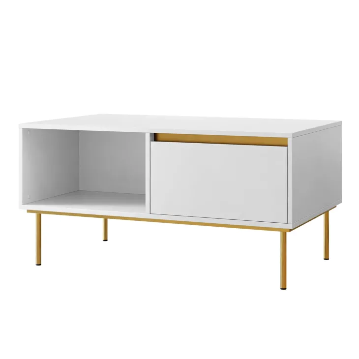 Tavolino da salotto 100x60cm 1 anta bianco oro Praga
