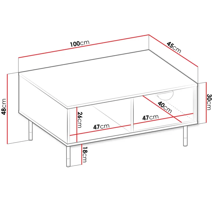 Tavolino da salotto 100x45cm 1 anta moderno nero Oriana