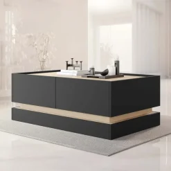 Tavolino da salotto 97x60cm 4 ante a ribalta nero rovere Rhea
