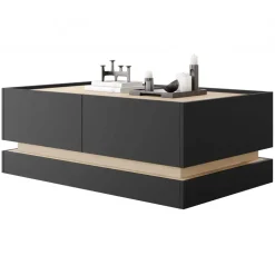 Tavolino da salotto 97x60cm 4 ante a ribalta nero rovere Rhea