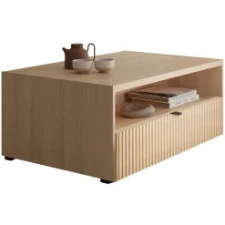 Tavolino da salotto 100x65cm cannettato 1 cassetto rovere Sally