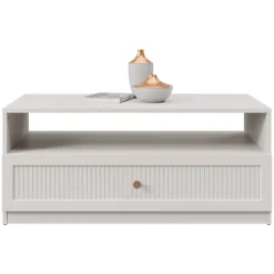 Tavolino da salotto 100x55cm cannettato 1 cassetto beige cashmere Rolly