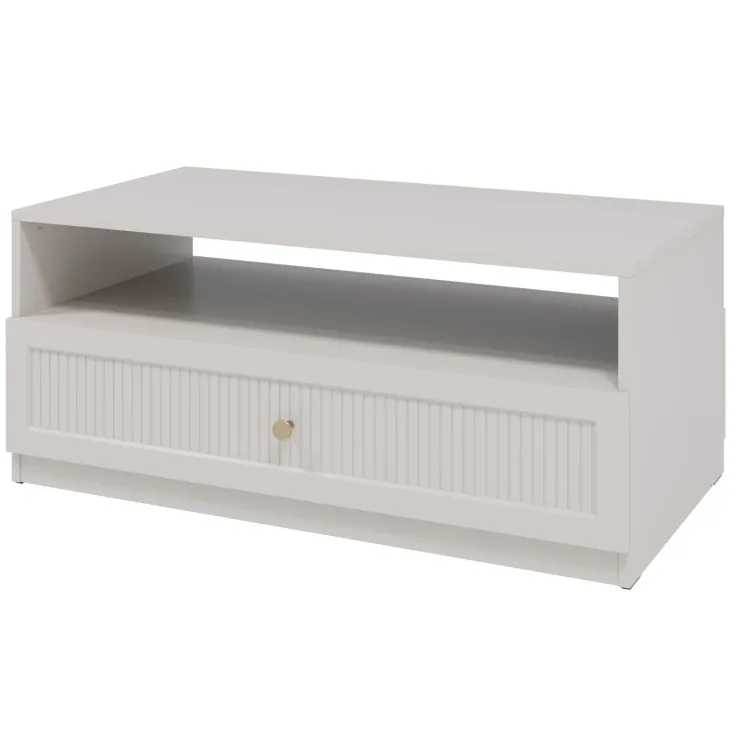 Tavolino da salotto 100x55cm cannettato 1 cassetto beige cashmere Rolly