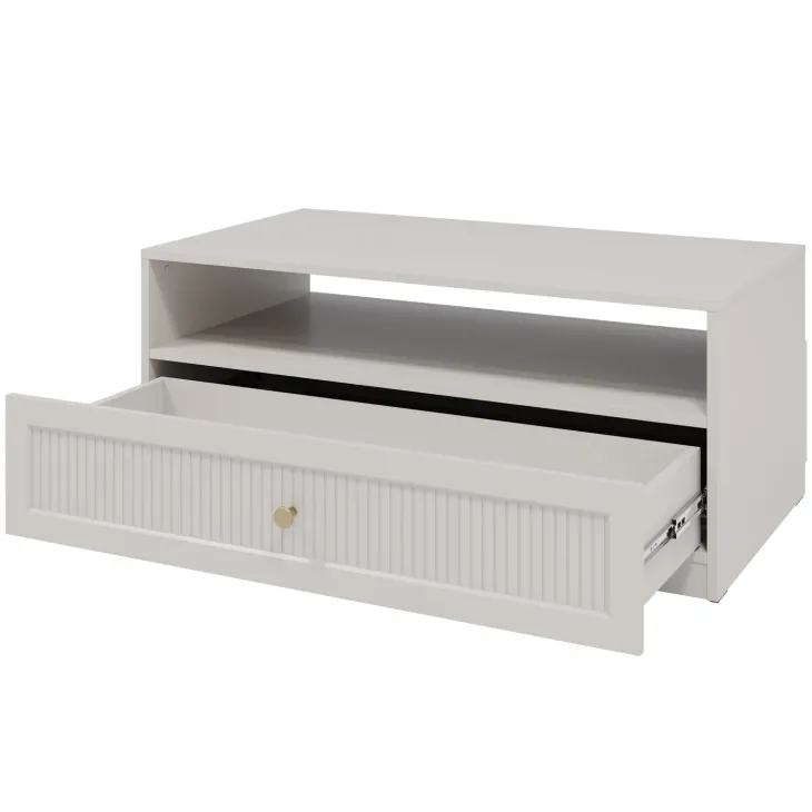 Tavolino da salotto 100x55cm cannettato 1 cassetto beige cashmere Rolly