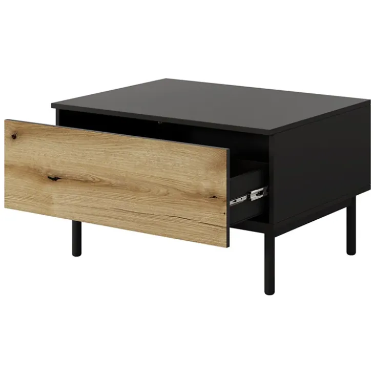 Tavolino da salotto 80x60cm 1 cassetto nero opaco rovere Amel