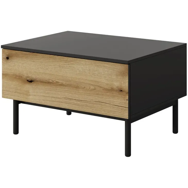 Tavolino da salotto 80x60cm 1 cassetto nero opaco rovere Amel