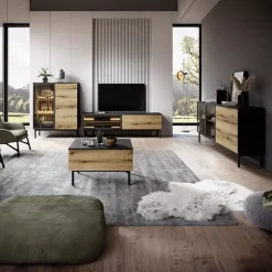 Tavolino da salotto 80x60cm 1 cassetto nero opaco rovere Amel