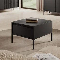 Tavolino da salotto 68x48cm 1 cassetto nero opaco cannettato Ciar