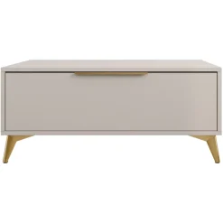 Tavolino da salotto 104x75cm 2 cassetti a frontale unico beige Miriam