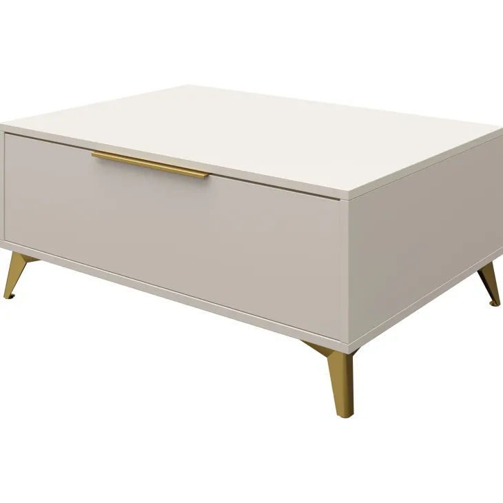 Tavolino da salotto 104x75cm 2 cassetti a frontale unico beige Miriam