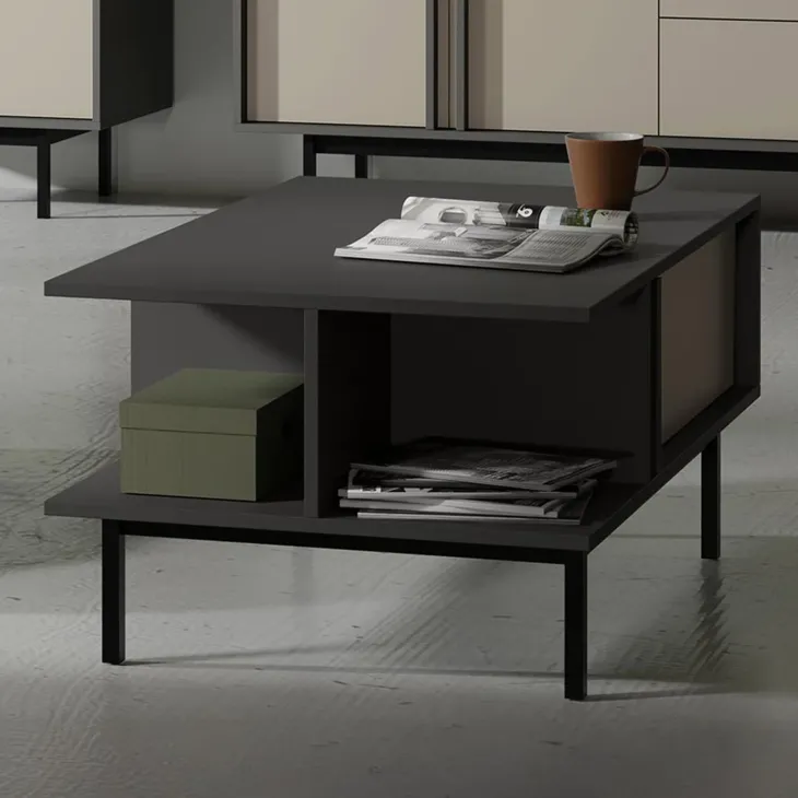 Tavolino da salotto 93x60cm 1 cassetto antracite beige Essenzia
