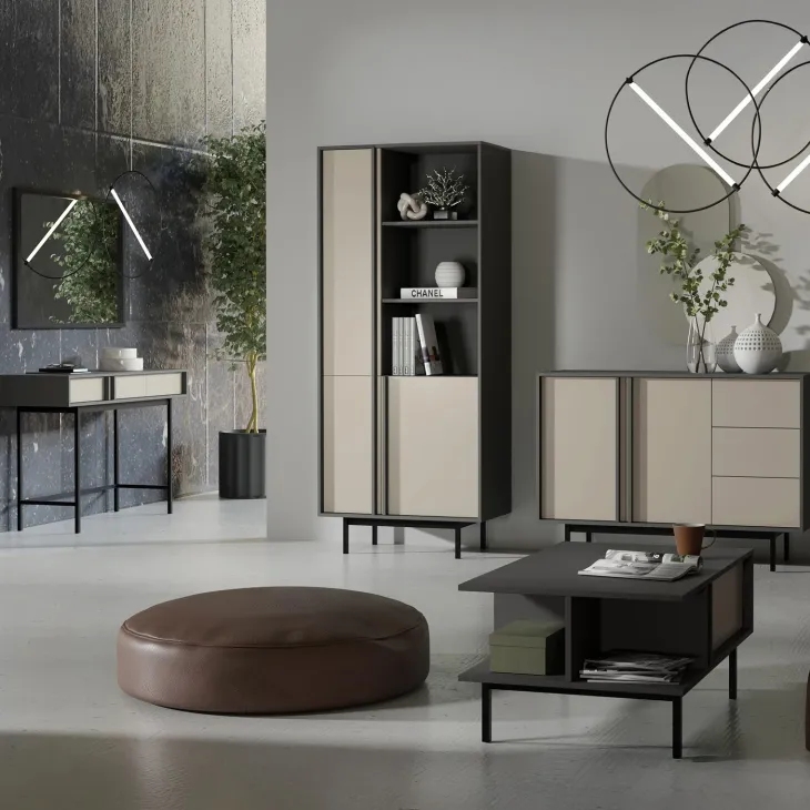 Tavolino da salotto 93x60cm 1 cassetto antracite beige Essenzia