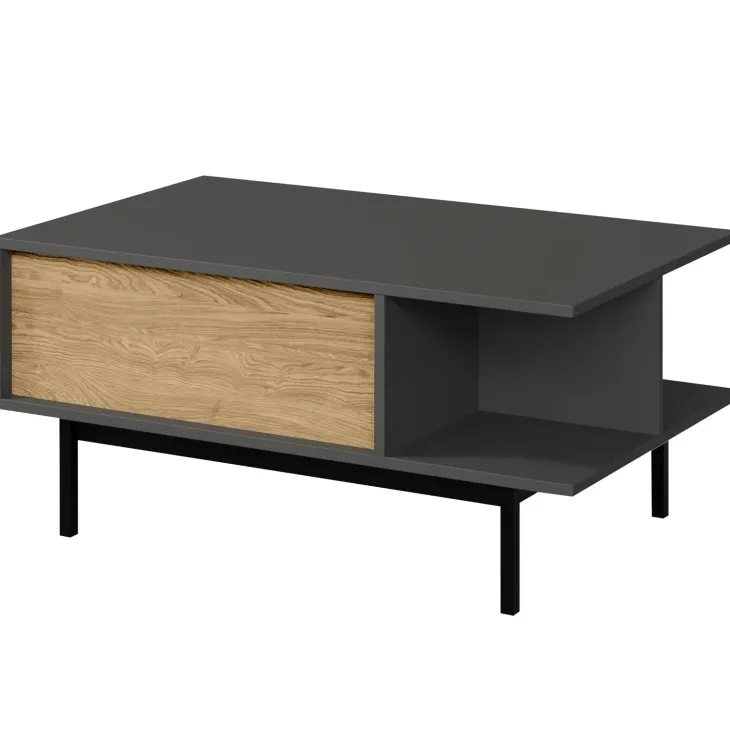 Tavolino da salotto 93x60cm 1 cassetto antracite rovere Essenzia