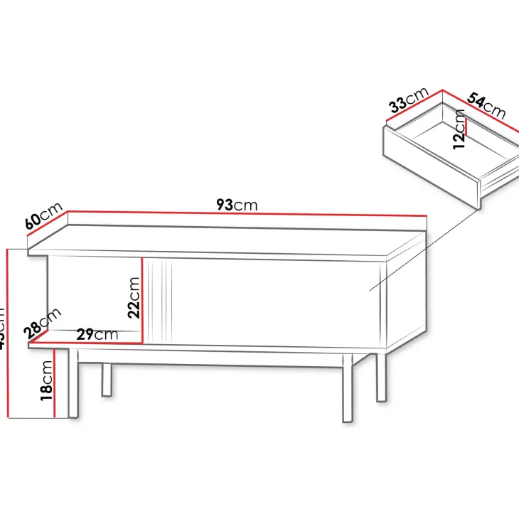 Tavolino da salotto 93x60cm 1 cassetto antracite rovere Essenzia