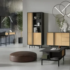Tavolino da salotto 93x60cm 1 cassetto antracite rovere Essenzia