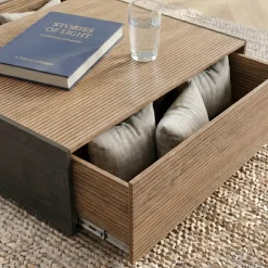 Tavolino da salotto 110x77 cm 2 cassetti con design cannettato rovere nero frassinato Norcia