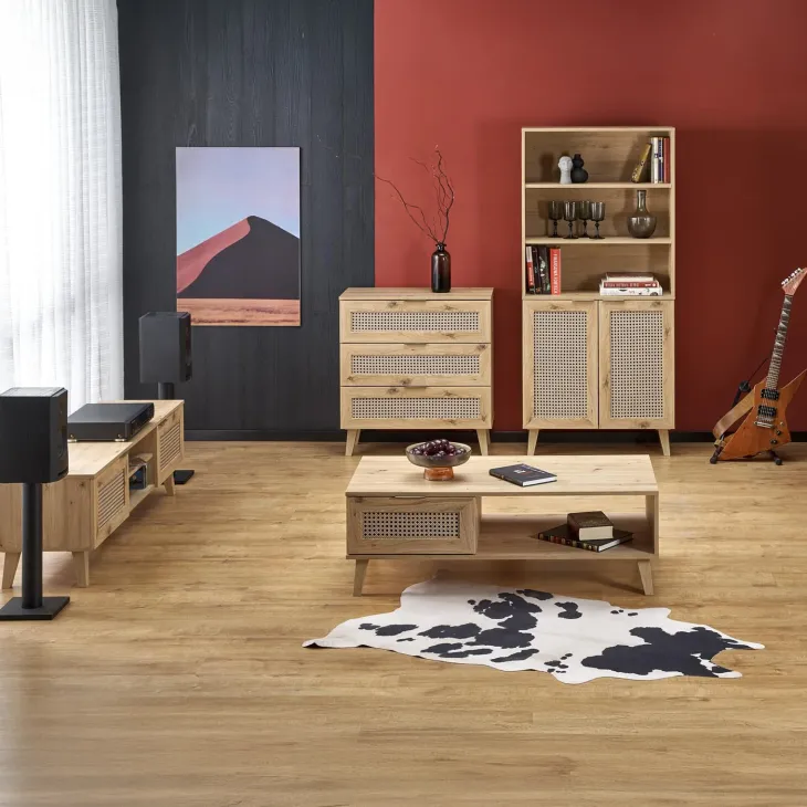 Tavolino da salotto 120x60cm 1 cassetto 1 vano a giorno moderno rovere Sombra