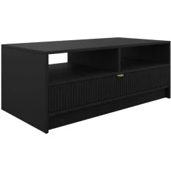Tavolino da salotto 100x45cm con cassetto cannettato nero Athena