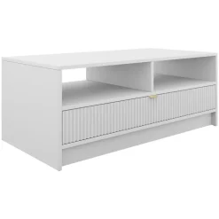 Tavolino da salotto 100x45cm con cassetto cannettato bianco Athena