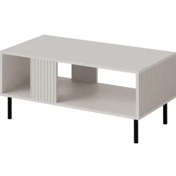 Tavolino da salotto 92x50cm con frontali cannettati beige Ziggy