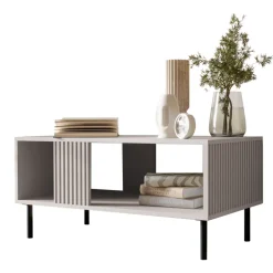 Tavolino da salotto 92x50cm con frontali cannettati beige Ziggy