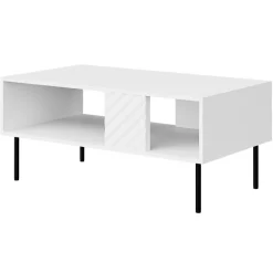 Tavolino da salotto 100x55cm con frontali decorati bianco Daniele