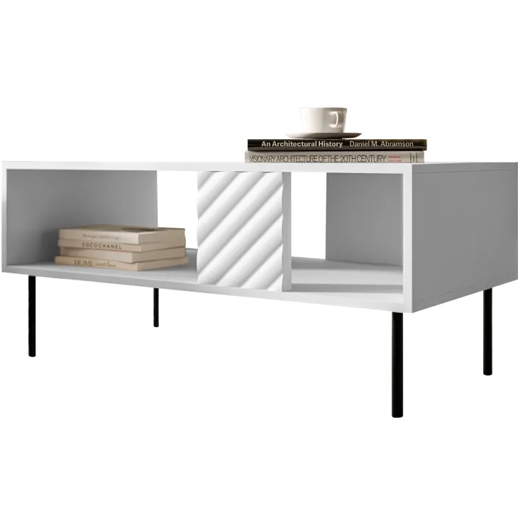 Tavolino da salotto 100x55cm con frontali decorati bianco Daniele
