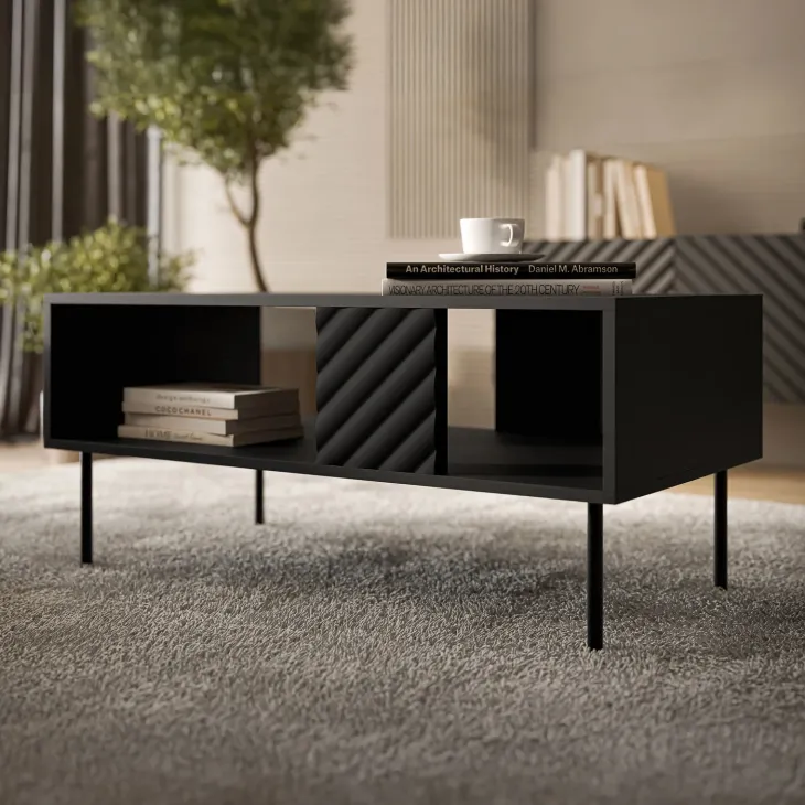 Tavolino da salotto 100x55cm con frontali decorati nero Daniele
