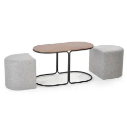 Tavolino da salotto 88x43cm con pouf in tessuto noce grigio nero Duchessa