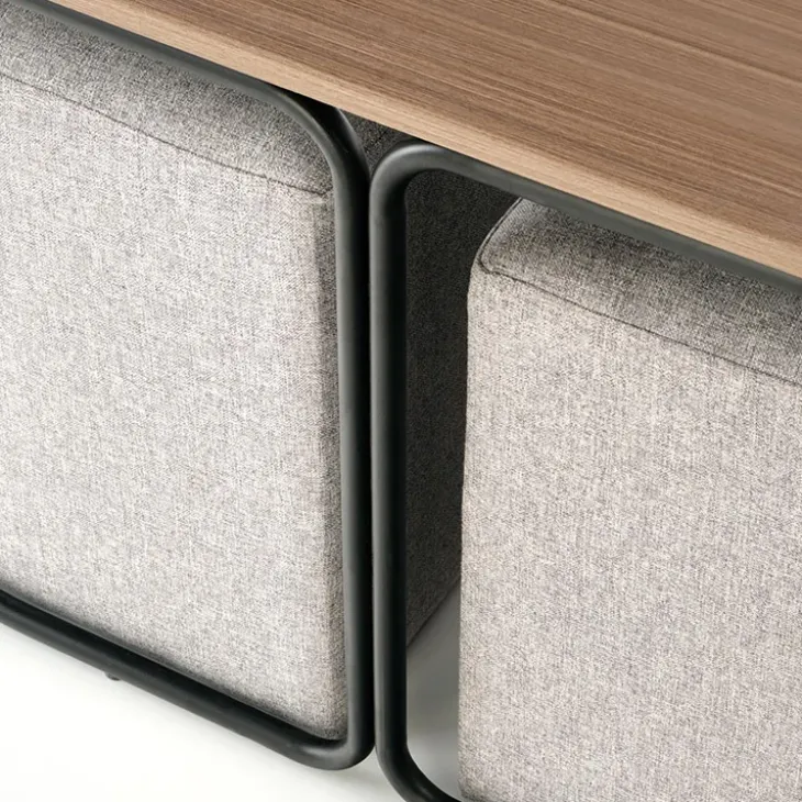 Tavolino da salotto 88x43cm con pouf in tessuto noce grigio nero Duchessa