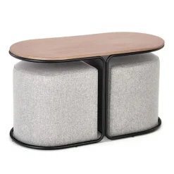 Tavolino da salotto 88x43cm con pouf in tessuto noce grigio nero Duchessa