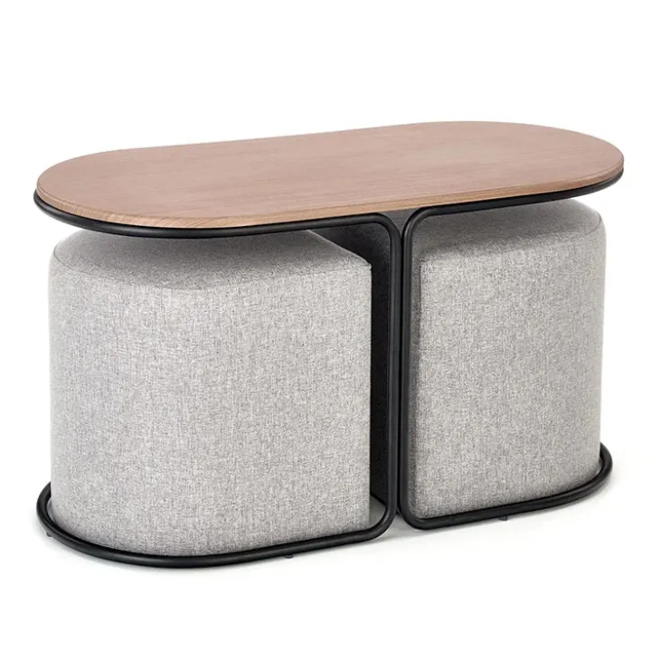 Tavolino da salotto 88x43cm con pouf in tessuto noce grigio nero Duchessa