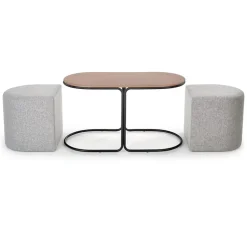 Tavolino da salotto 88x43cm con pouf in tessuto noce grigio nero Duchessa