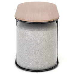 Tavolino da salotto 88x43cm con pouf in tessuto noce grigio nero Duchessa