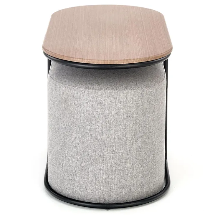Tavolino da salotto 88x43cm con pouf in tessuto noce grigio nero Duchessa