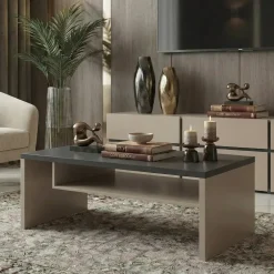 Tavolino da salotto 120x60cm con ripiano tortora nero Lolla