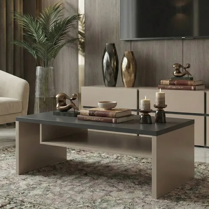 Tavolino da salotto 120x60cm con ripiano tortora nero Lolla
